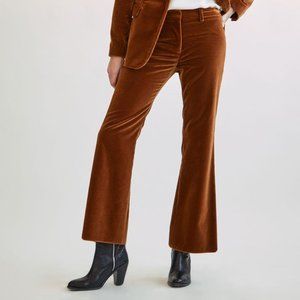 NILI LOTAN Derek Velvet Crop Flare Pants in Cognac. (MSRP $525) Unfinished Hem